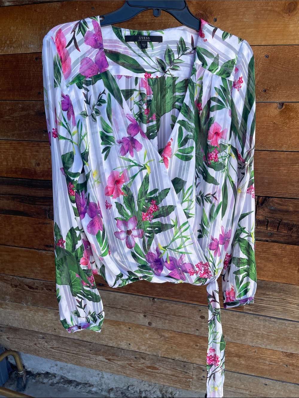 Guess Floral Wrap Front Blouse, Size M